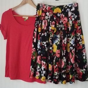 Modcloth Shirt and Floral Skirt Outfit